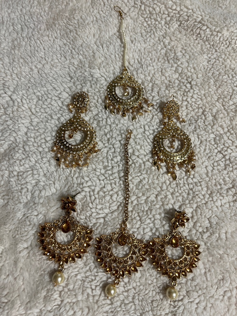Gold Tone Filigree Chandbali Earrings & Maang Tikka Set -Indian Jewelry